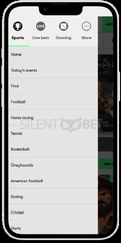 10bet iOS mobile menu