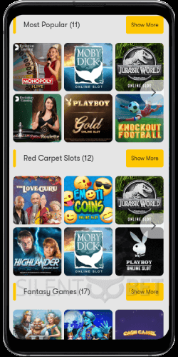 Casino section in 10cric's Android app
