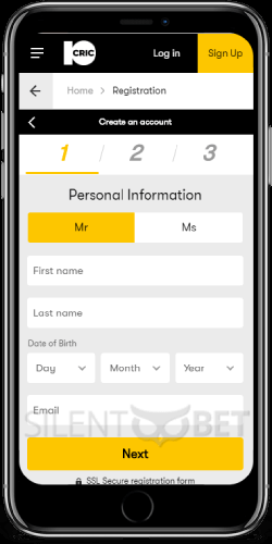Registration in 10cric's iOS App