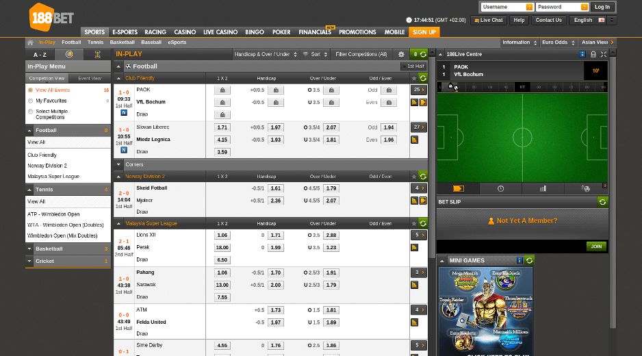 live in-play feature of 188bet site
