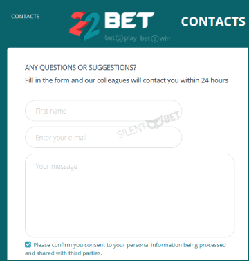 how to contact 22bet