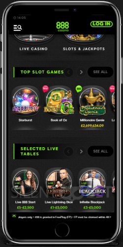 The Casino in 888Sport's iOS App