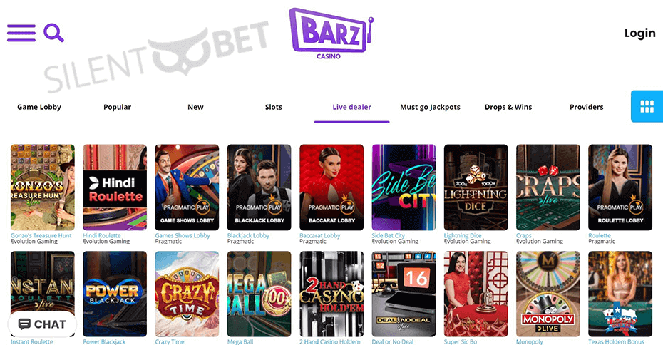Barz Casino Live Dealer Games
