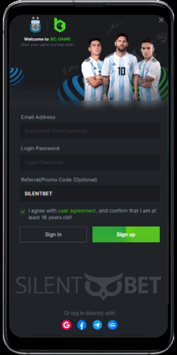 BC Game mobile signup