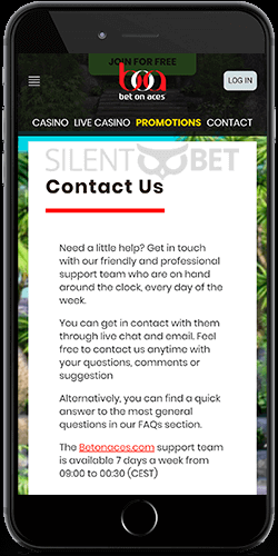 Bet On Aces contact form for iPhone