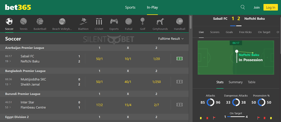 Bet365 in-play section