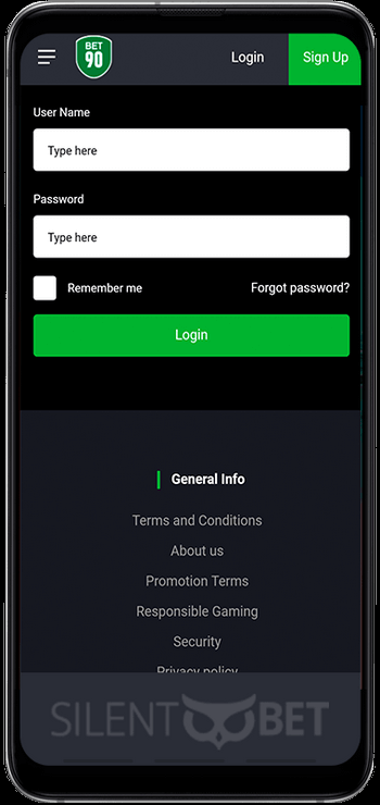 Bet90 mobile login for Android