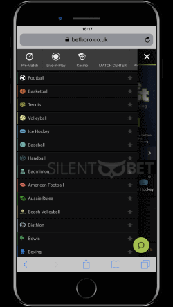 betboro mobile menu on iphone