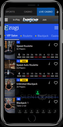 BetJOE mobile live casino thru iPhone