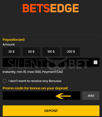 betsedge casino bonus code enter