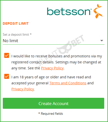 Betsson bonus code enter