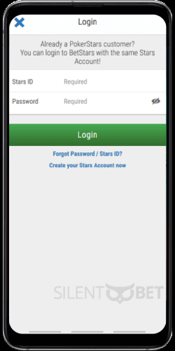 BetStars mobile login thru Android