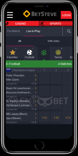 BetSteve Live Sports on iOS