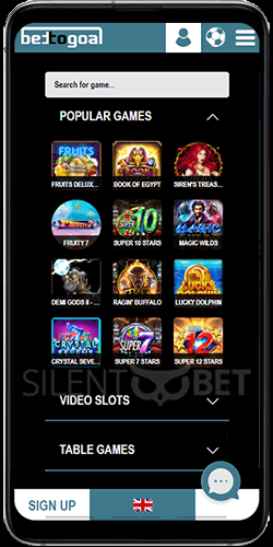 BetToGoal Casino Mobile Version