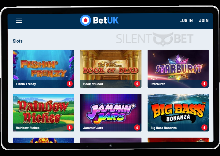 BetUK mobile version on tablet