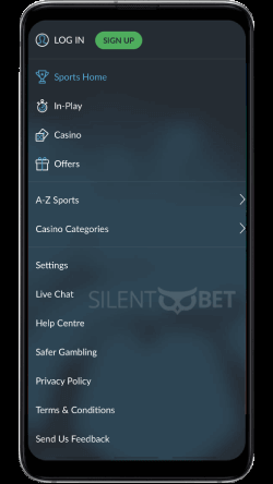 BetVictor mobile menu thru Android