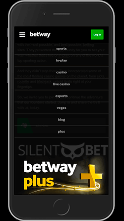 Betway mobile menu for iPhone