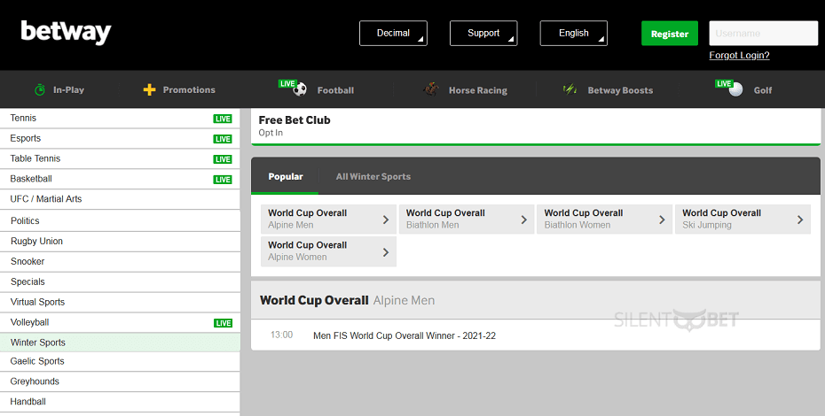 Betway winter sports bets