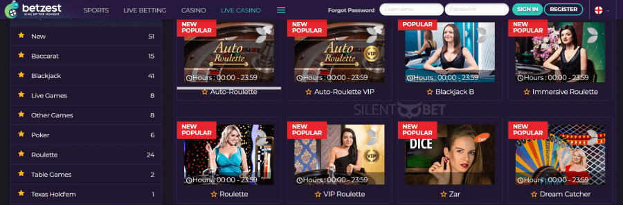 Betzest live dealer casino section