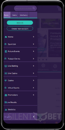 Betzest mobile menu thru Android