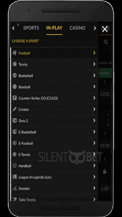 bonkersbet mobile menu on an android phone