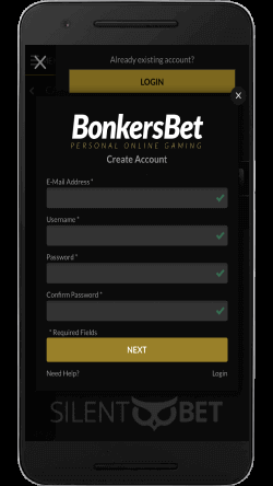 bonkersbet mobile register on an android phone