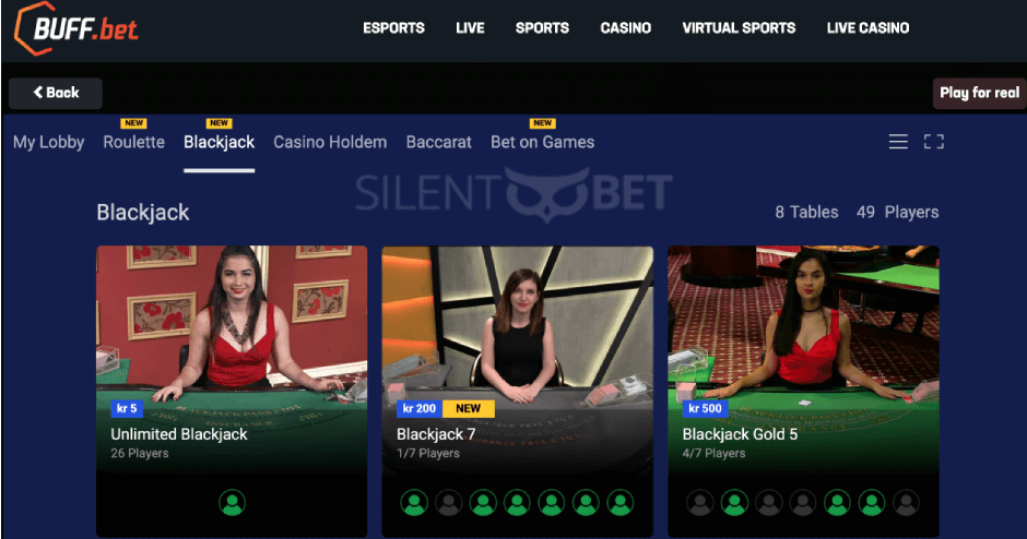 Live Casino section of Buff.bet