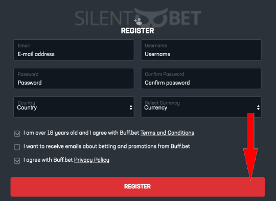preview of buff.bet registration form 