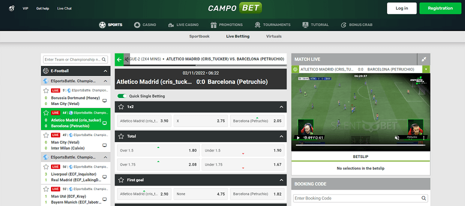 CampoBet live betting page