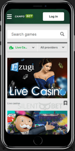 CampoBet mobile live casino thru iPhone