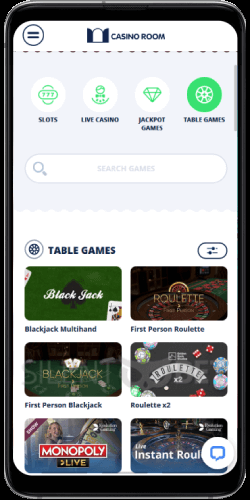 CasinoRoom table games on the app