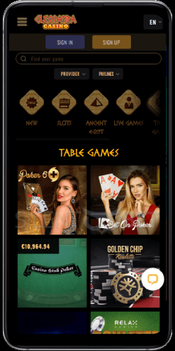 Cleopatra casino mobile table games on Android