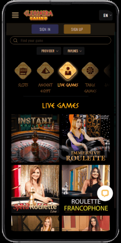 Cleopatra mobile live casino