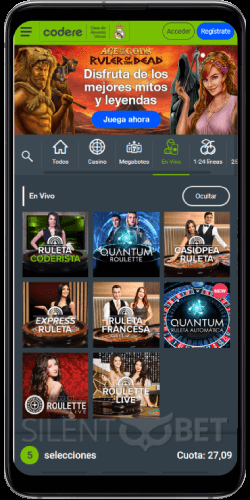 Codere mobile live casino on Android