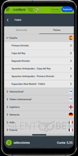 Codere mobile sports bets on Android