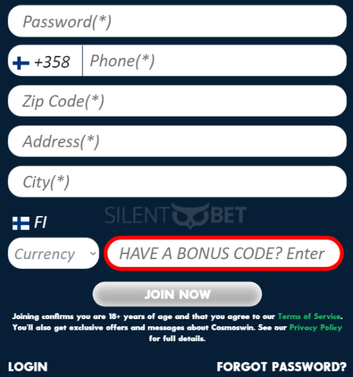 CosmosWin Bonus Code Enter