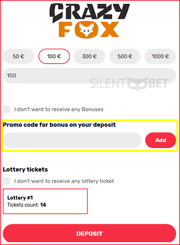 Crazy Fox bonus code enter
