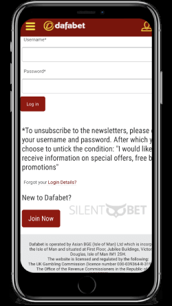 Dafabet mobile login page thru iPhone