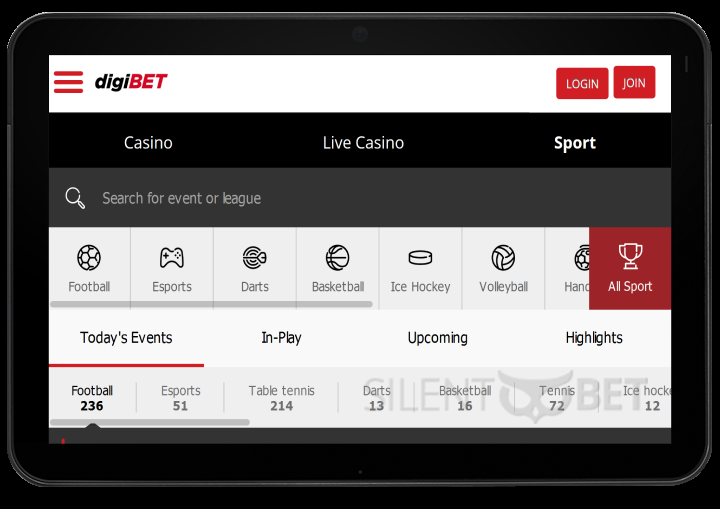 Digibet Mobile Version on Tablet