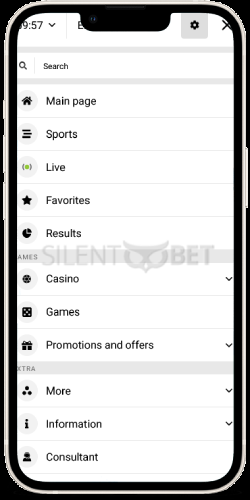 Doublebet mobile menu on iPhone