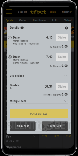 A Betslip in Efbet's Android App
