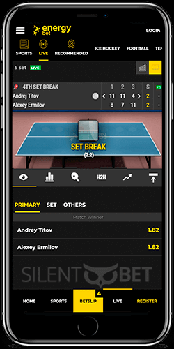 Mobile live betting in EnergyBet app