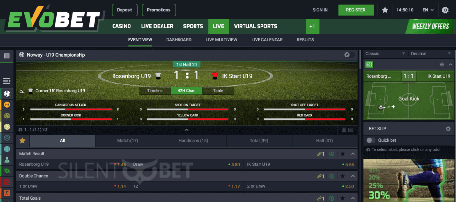 live betting at evobet