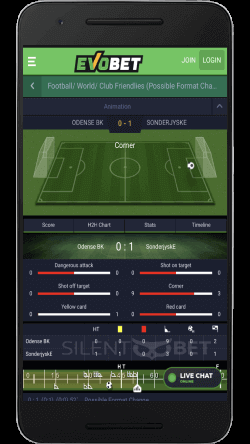evobet mobile in-play section on android