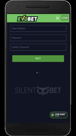 evobet mobile login page on android