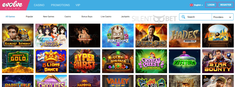 evolve casino homepage