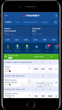 Favbet mobile sports on iPhone