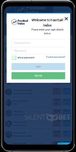 Football Index mobile login on Android