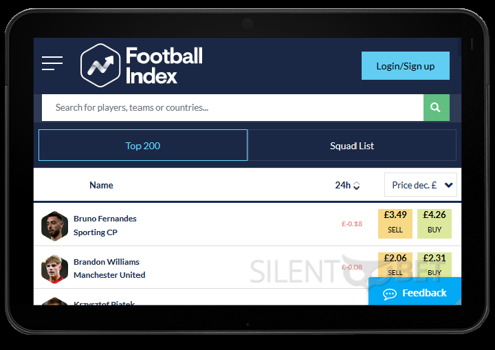 Football Index mobile version tablet