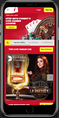Funbet mobile live casino on iOS app